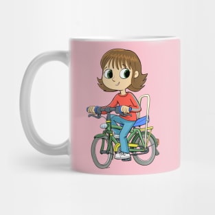 girl riding a bicycle with an extended seat Mug